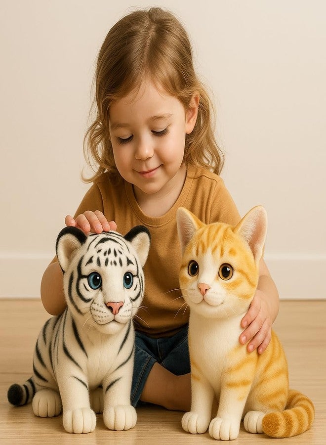 DTR Creation Combo Pack ? 25cm White Tiger & 30cm Orange Cat Plush Toys | 2 Soft Stuffed Animals for Kids | Cute Jungle & Pet Plushies for Boys & Girls (Pack of 2) - Image 3